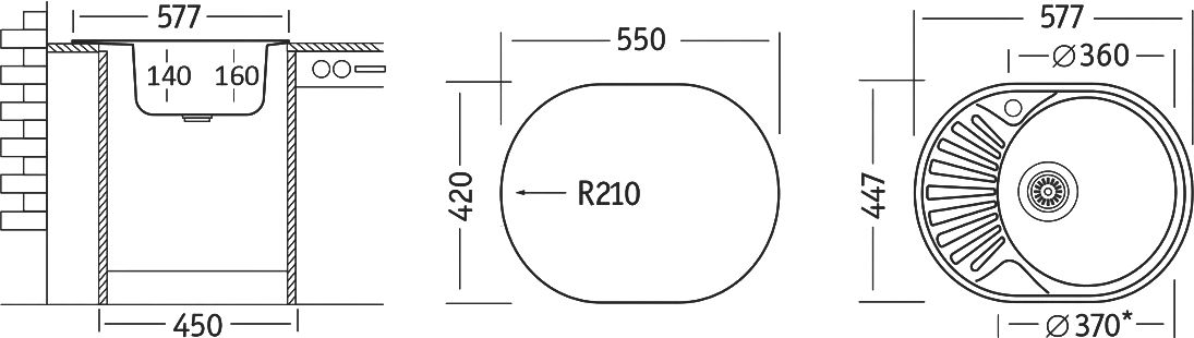 Мойка кухонная Рамона Rite DFA 577*447 правое