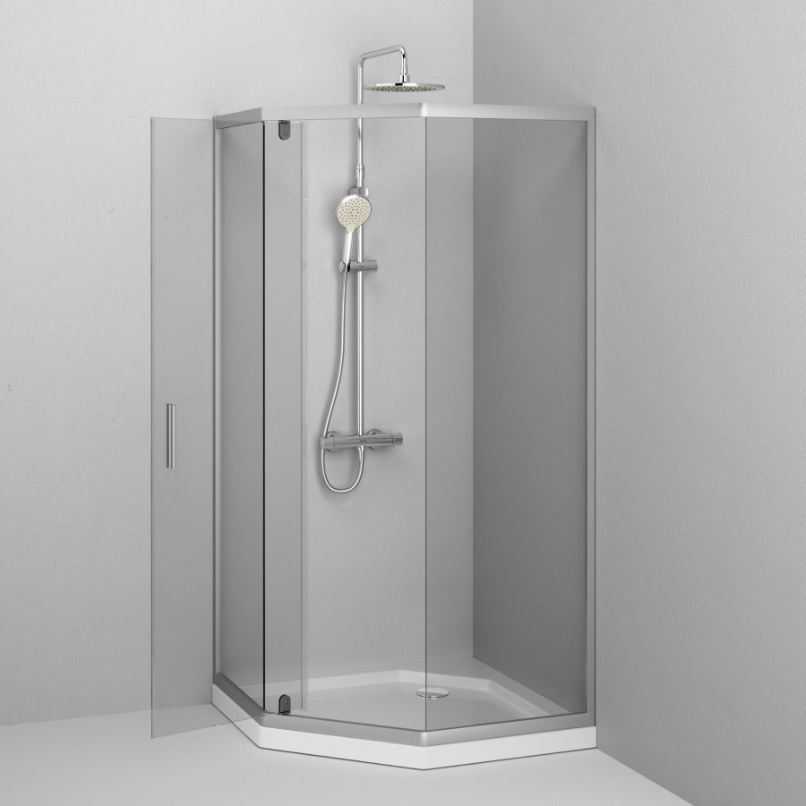 W90G-405-090MT Душевое ограждение Gem 5-corner Pivot 90x90 стекло прозрачное, профиль матовый хром,