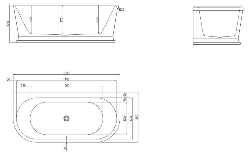 Акриловая ванна BELBAGNO BB408-1500-800
