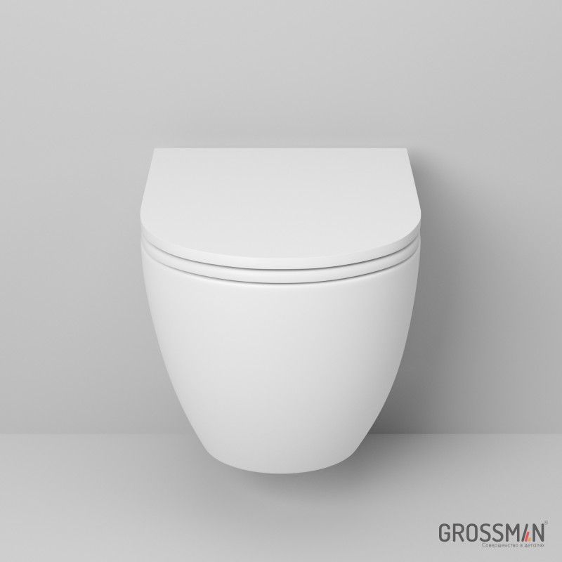 Унитаз Grossman GR-4455MS (490*360*350) белый МАТОВЫЙ подвесной безободковый с тонкой крышкой