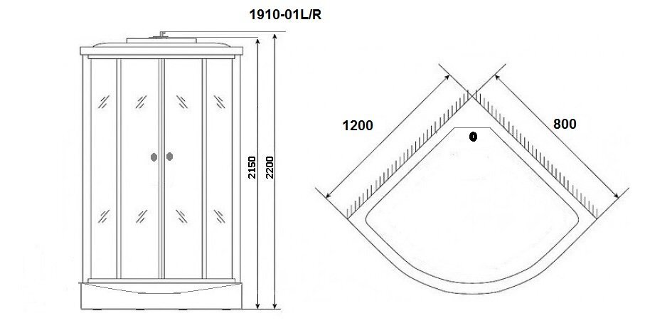 Душ.каб. NG-1910-01L (1200х800х2200) высокий поддон(48см) стекло ТОНИРОВАННОЕ 4 места
