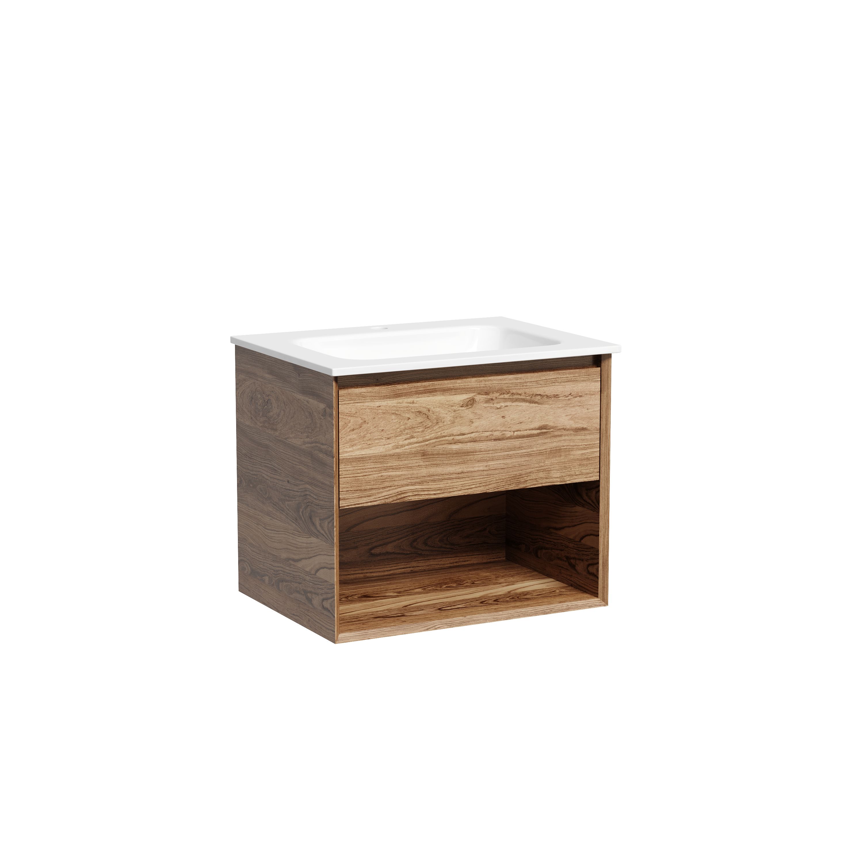 Тумба подвесная SANCOS Marmi 1.0 590х445х520 c одним ящиком оснащенным доводчиками скрытого монтажа и открытой нишей, дуб чарльстон, арт.MR1.060ECH