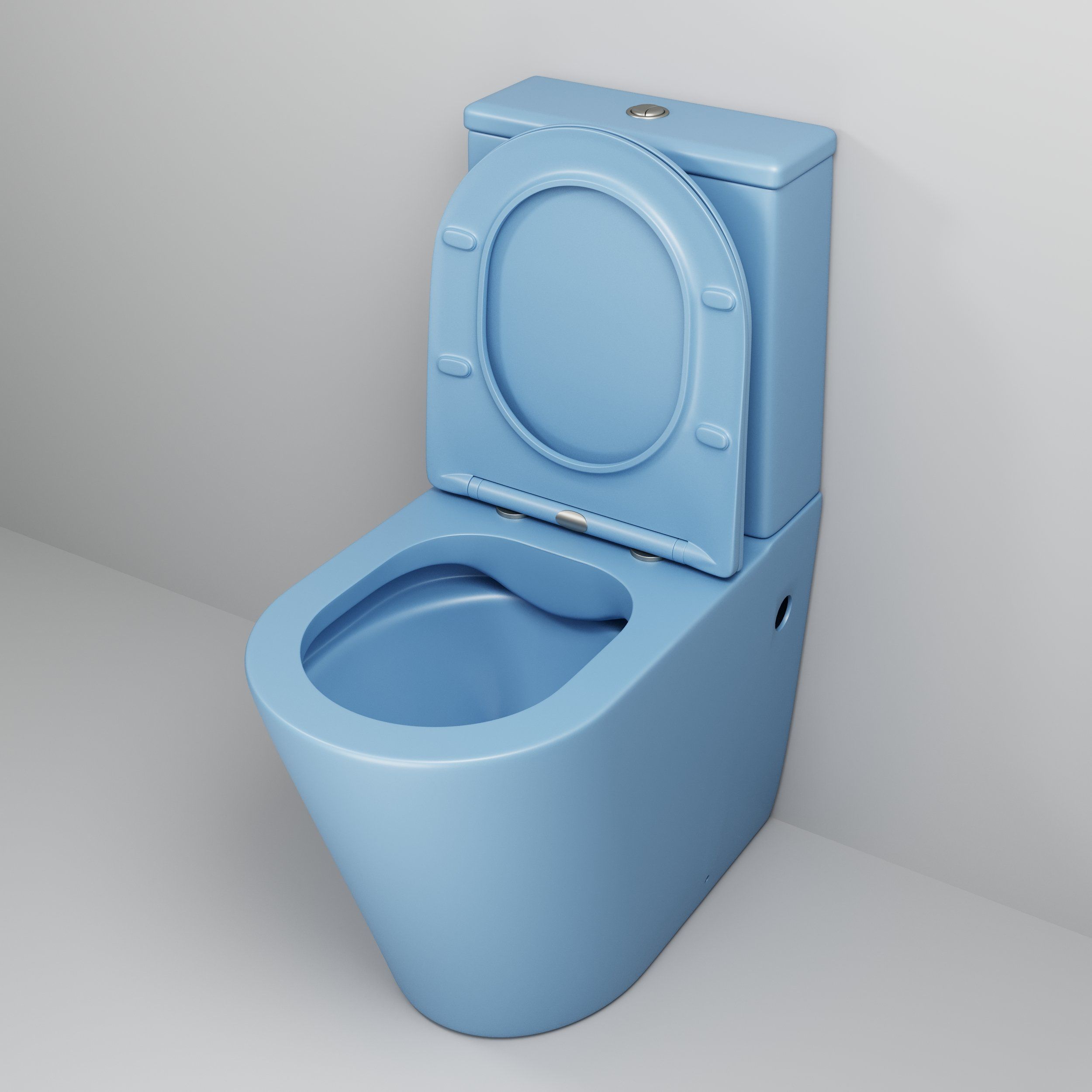 Унитаз GR-4480BSMS Color (620*365*810) ГОЛУБОЙ МАТОВЫЙ напольный БЕЗОБОДКОВЫЙ с тонкой крышкой,2 места