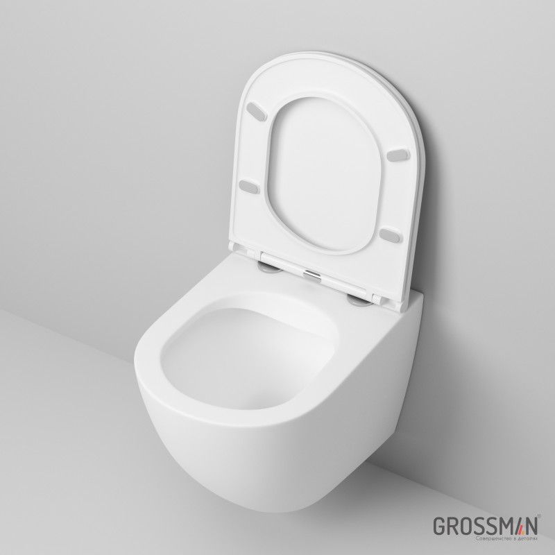 Унитаз Grossman GR-4455MS (490*360*350) белый МАТОВЫЙ подвесной безободковый с тонкой крышкой