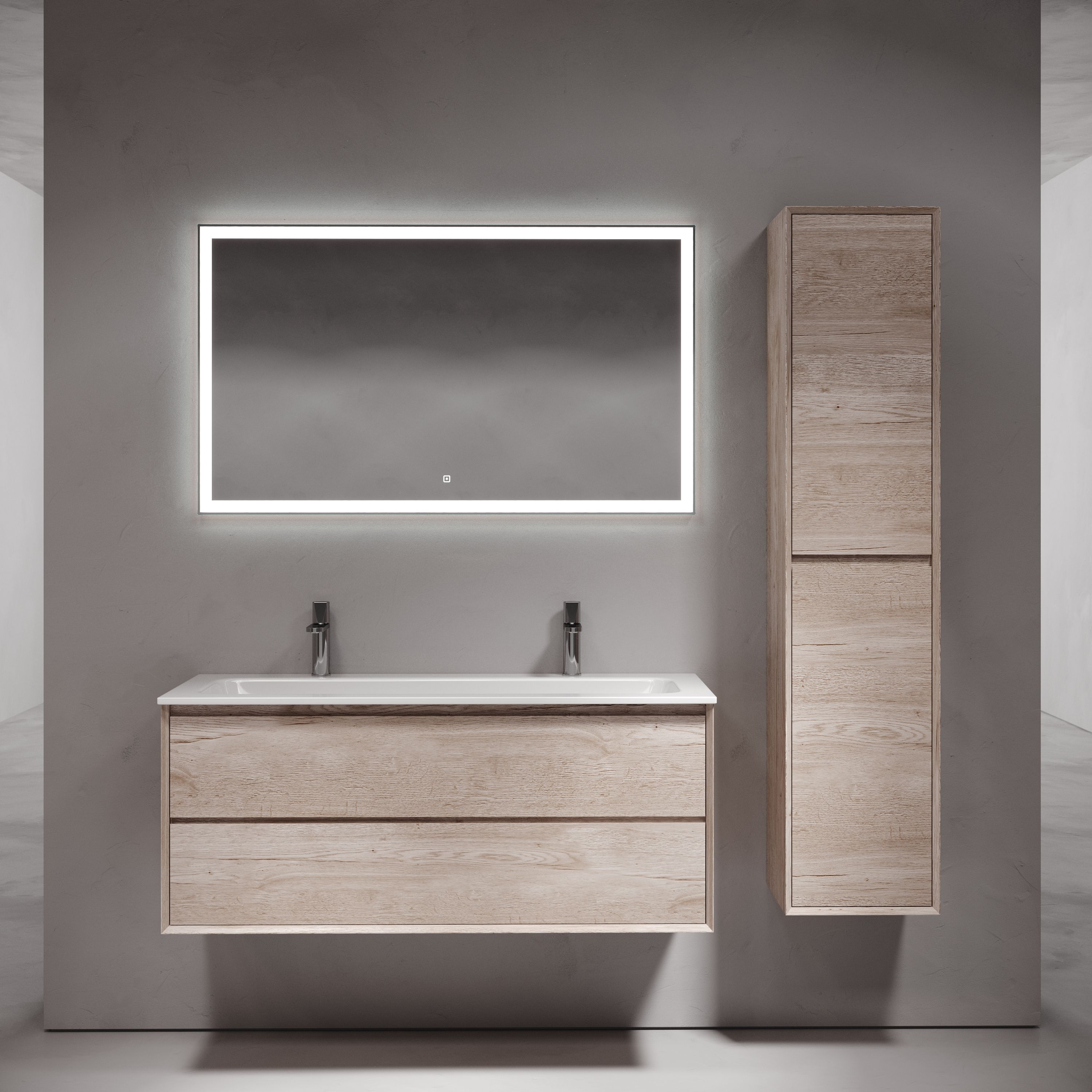 Тумба подвесная SANCOS Marmi 2.0 1195х445х520 c двумя ящиками оснащенными доводчиками скрытого монтажа, цвет дуб галифакс натуральный, арт. MR2.0120EG