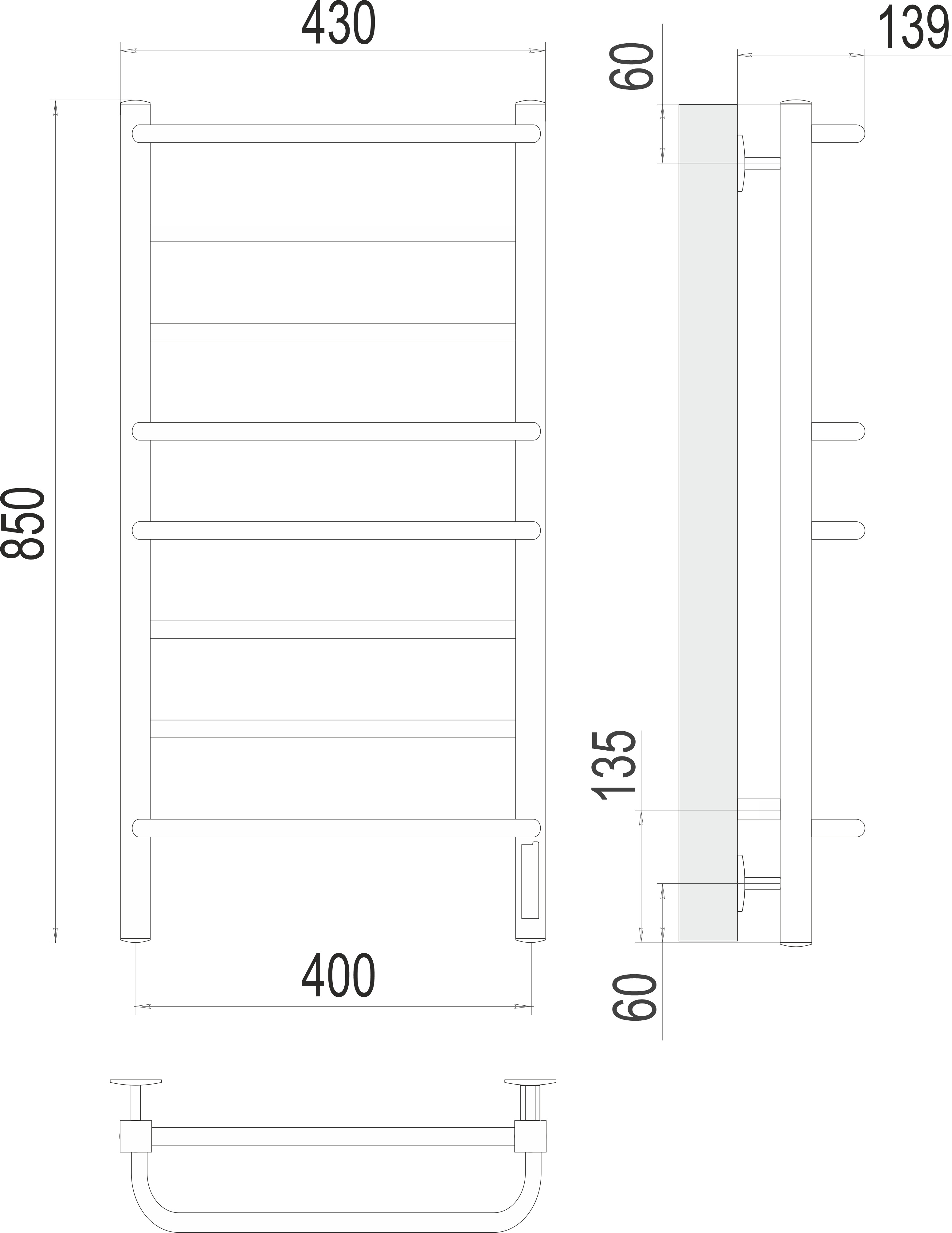 Евромикс квадро П8 400х850 Электро (quick touch) Полотенцесушитель TERMINUS