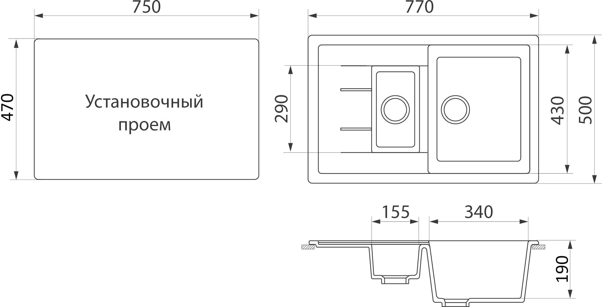 Мойка кухонная Белла BMC-21K-343 антрацит