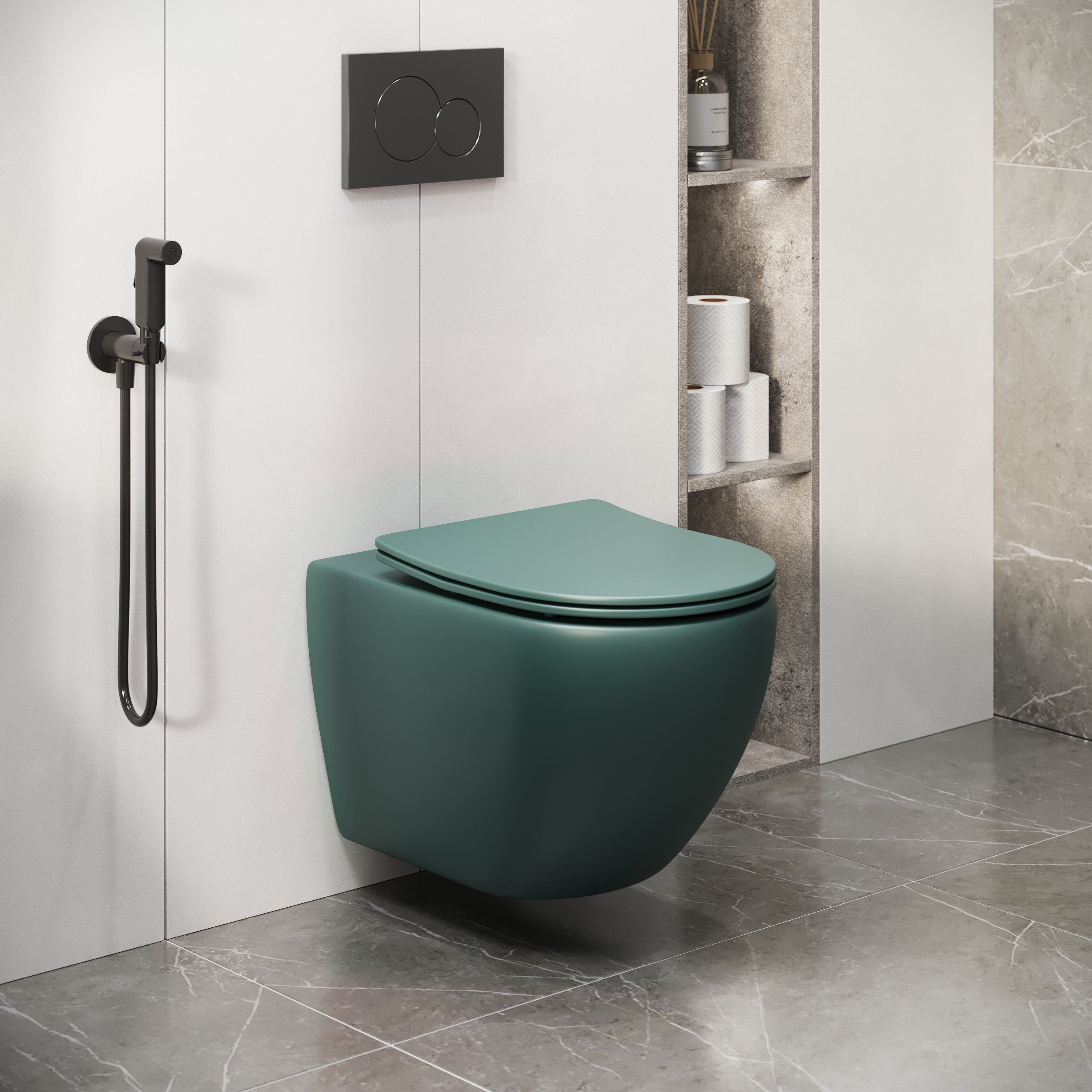 Унитаз GR-4411OLMS Color (550*365*395) ЗЕЛЕНЫЙ МАТОВЫЙ подвесной БЕЗОБОДКОВЫЙ
