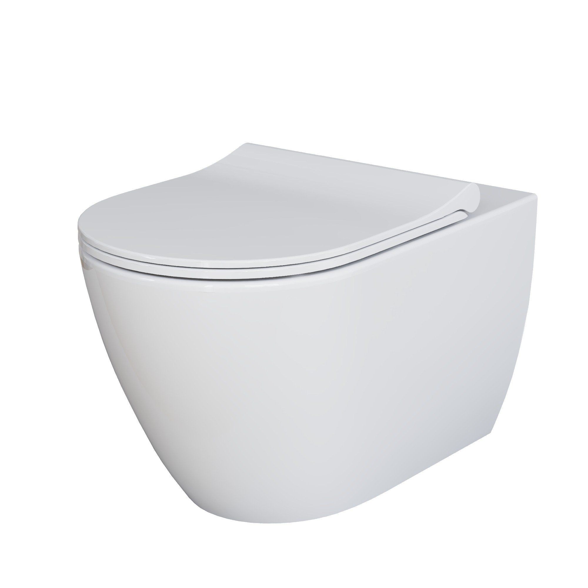 Унитаз Queen 113T20001R (570*360*400) БЕЛЫЙ подвесной БЕЗОБОДКОВЫЙ с тонкой крышкой, 2 места