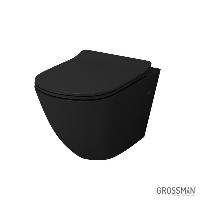 Унитаз Grossman GR-4411BS (560*360*350) ЧЁРНЫЙ глянец подвесной безободковый с тонкой крышкой