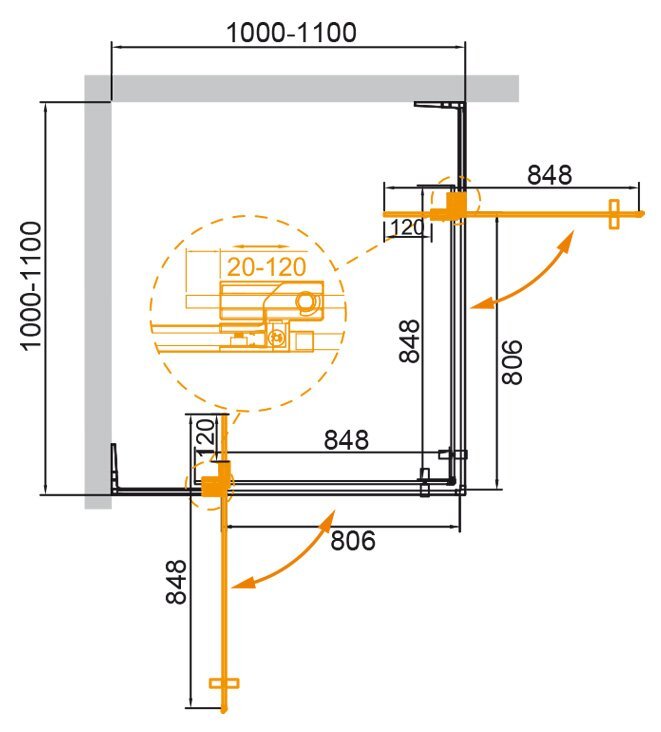 Душевой уголок Cezares SLIDER-A-2-100/110-BR-NERO черный