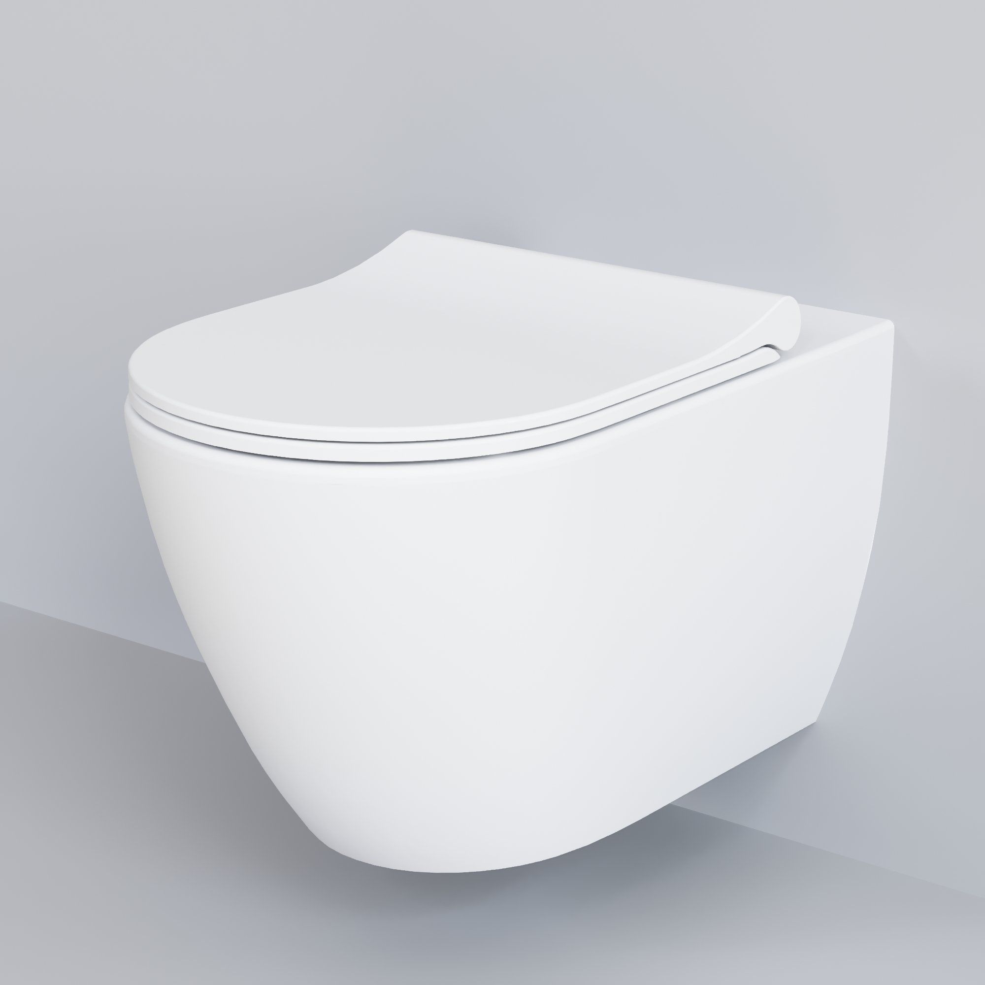 Унитаз Queen 113T20101R (570*360*400) БЕЛЫЙ МАТОВЫЙ подвесной БЕЗОБОДКОВЫЙ с тонкой крышкой, 2 места