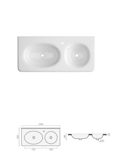 Раковина Double ARNO (1005х460х180) двойная накладная Ceruttispa