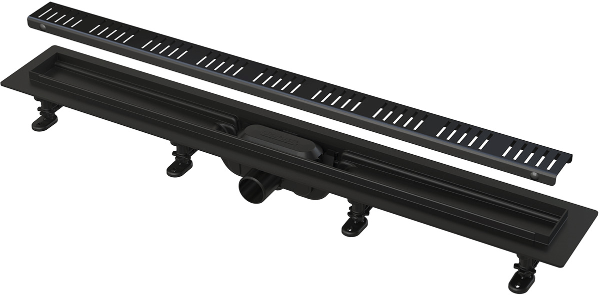 Душевой лоток AlcaPlast APZ10BLACK-650M чёрный матовый с решеткой и опорами