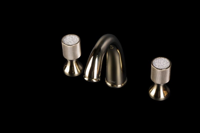 Смеситель для раковины на 3 отверстия ROYAL CRYSTAL BLACK, золото_Комплект