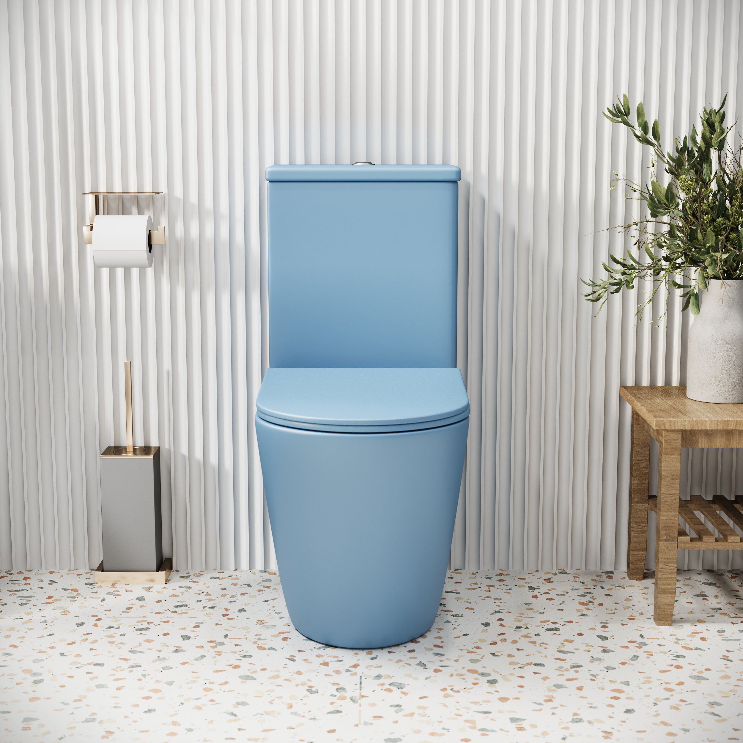Унитаз GR-4480BSMS Color (620*365*810) ГОЛУБОЙ МАТОВЫЙ напольный БЕЗОБОДКОВЫЙ с тонкой крышкой,2 места