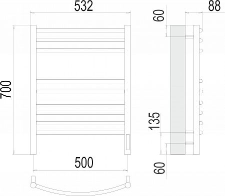Электрический полотенцесушитель TERMINUS Классик П9 500х700 (sensor quick touch)