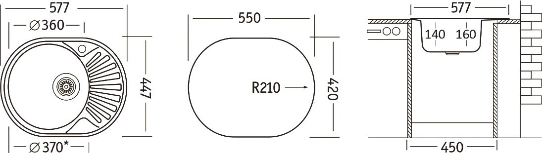 Мойка кухонная Рамона Rite DFA 577*447 левое