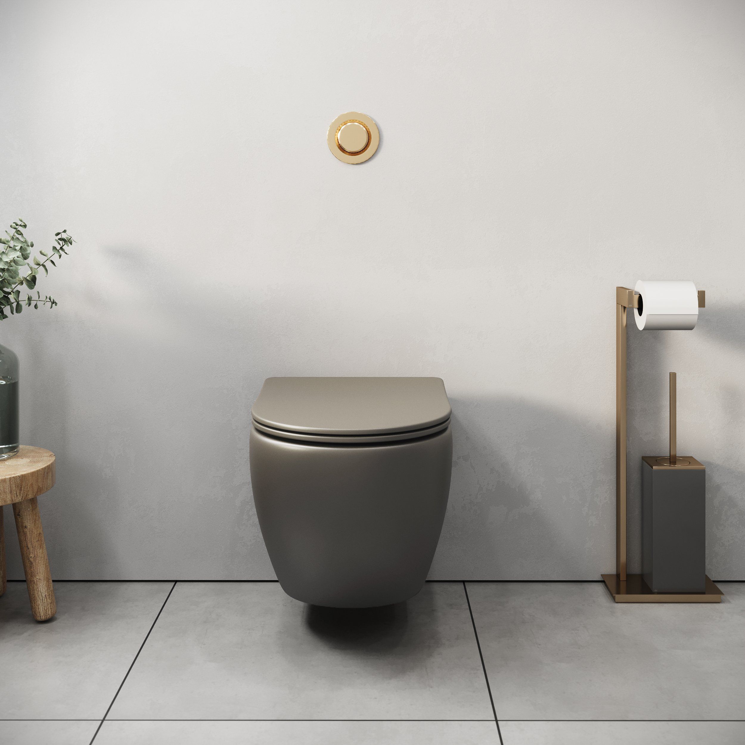 Унитаз GR-4455GSMS Color (485*365*360) ХАКИ МАТОВЫЙ подвесной БЕЗОБОДКОВЫЙ с тонкой крышкой