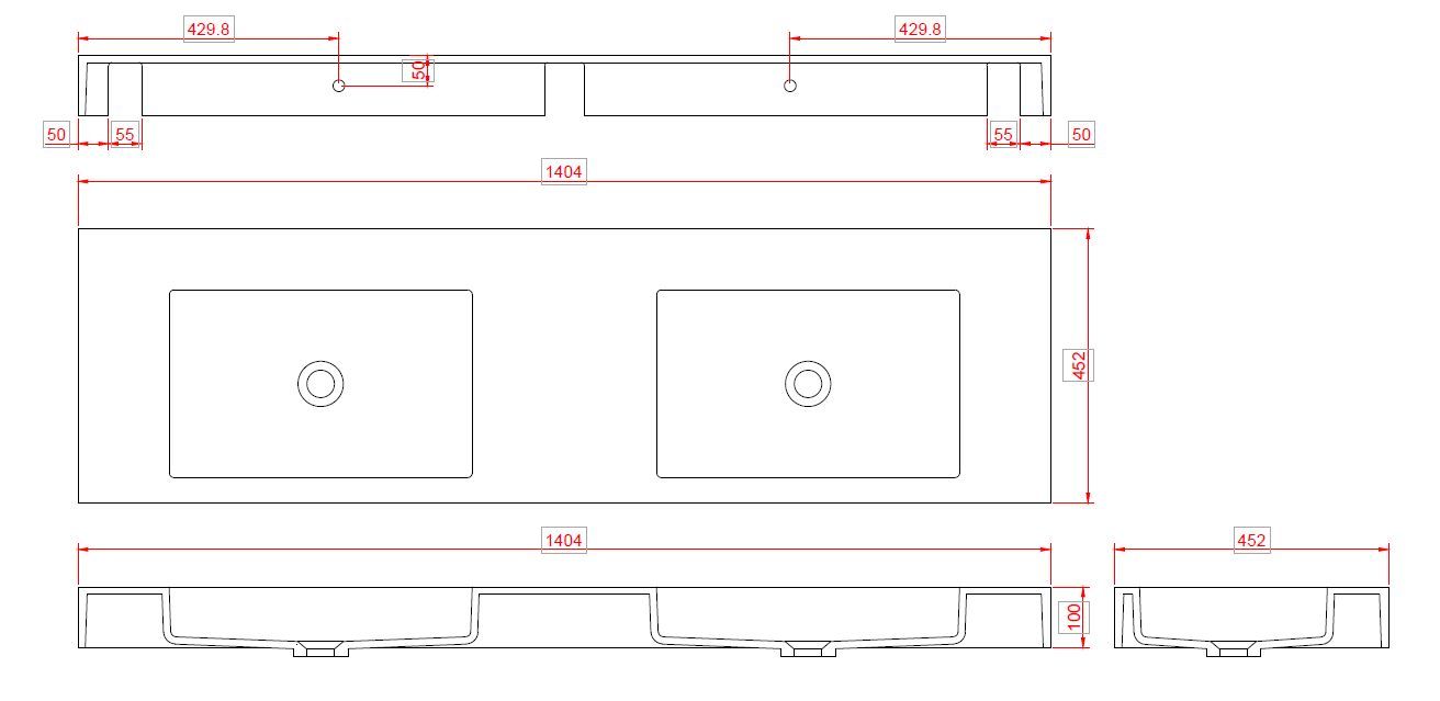 888-140 Boheme Столешница моноблок FLAT ST 140см (1404*452*100) двойной