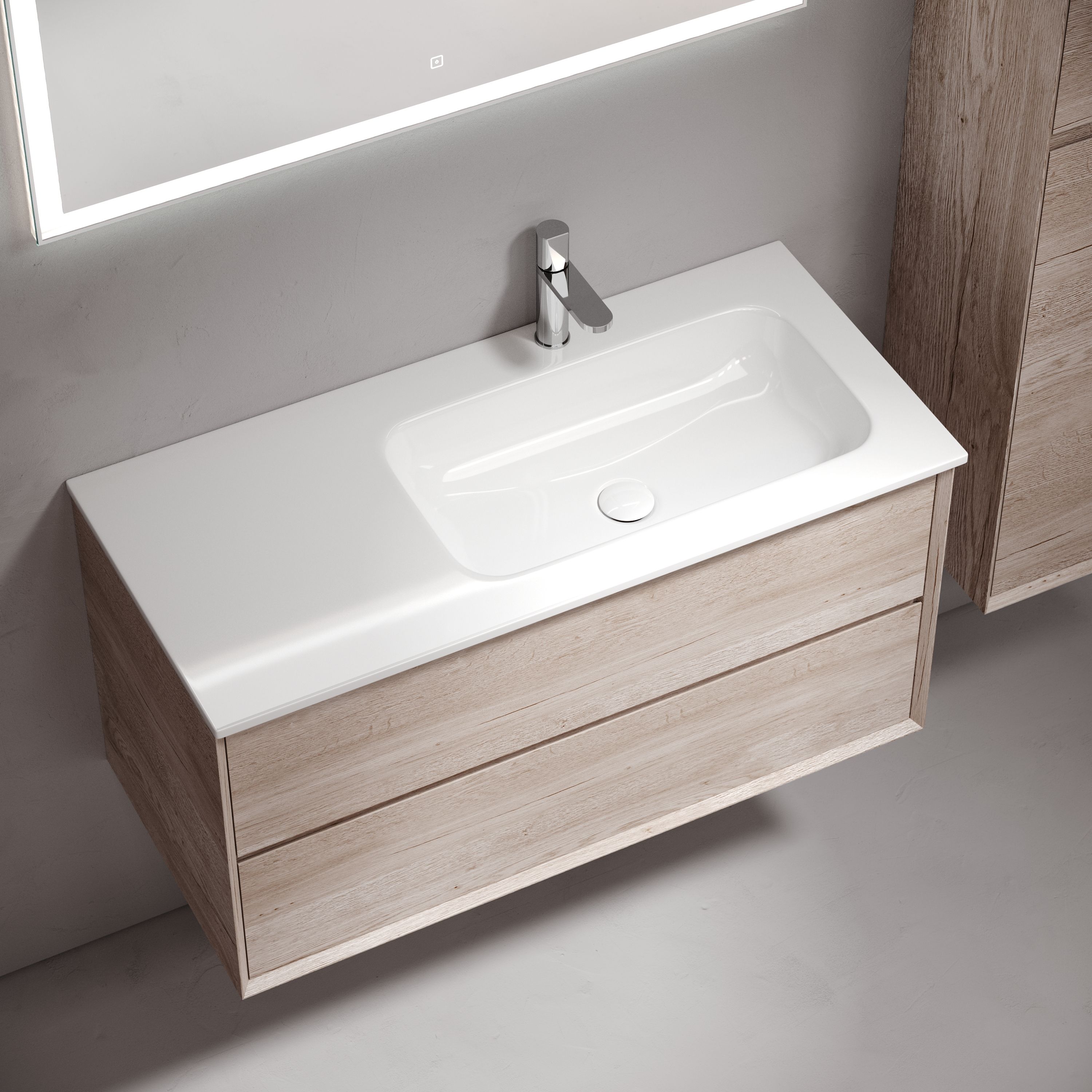 Тумба подвесная SANCOS Marmi 2.0 правая, 995х445х520, c двумя ящиками оснащенными доводчиками скрытого монтажа, цвет дуб галифакс натуральный, арт. MR2.0100REG