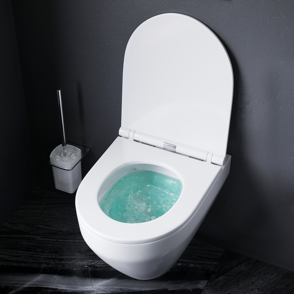 Унитаз подвесной безободковый AM.PM Spirit V2.0 C701700SC из премиального стекловидного фарфора, быстросъемное сиденье Slim микролифт, из дюропласта, увеличенный слой глазури, антивсплеск