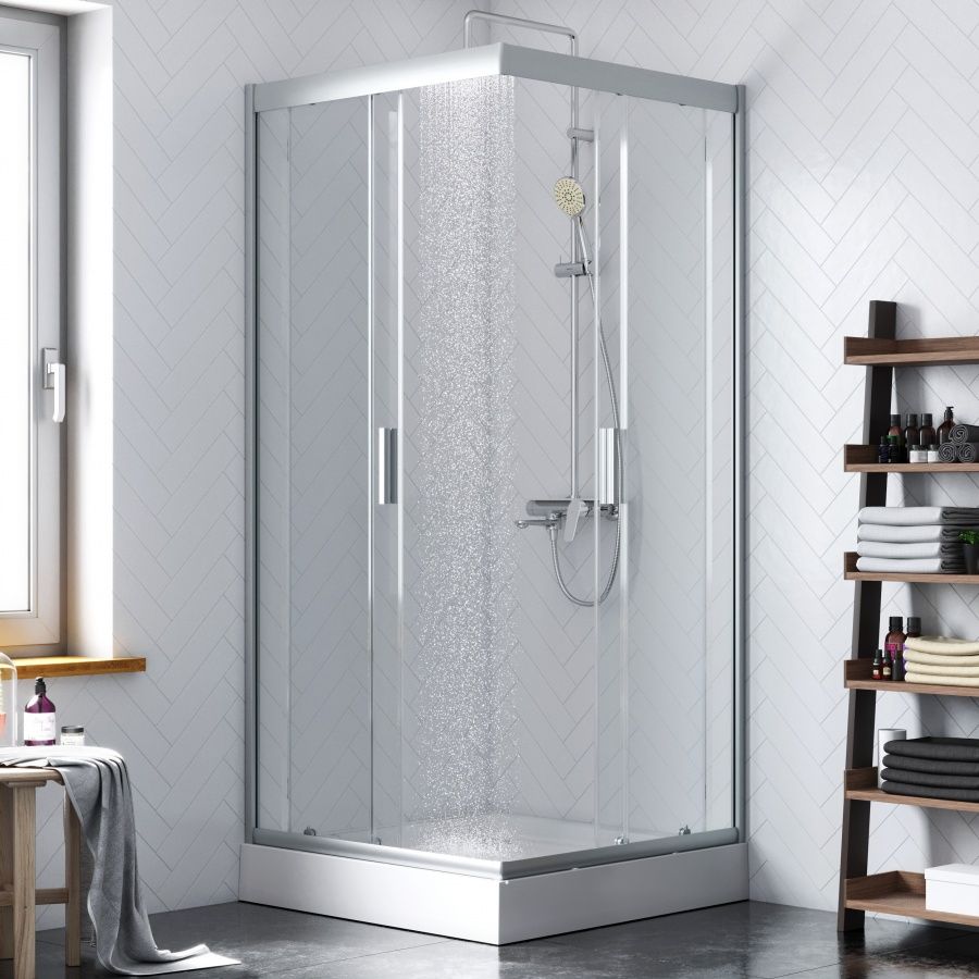 DX35WG-403-090MT Душ. огр.Skyline Square 90х90x190, профиль мат. хром, стекло прозрачное,ручка New