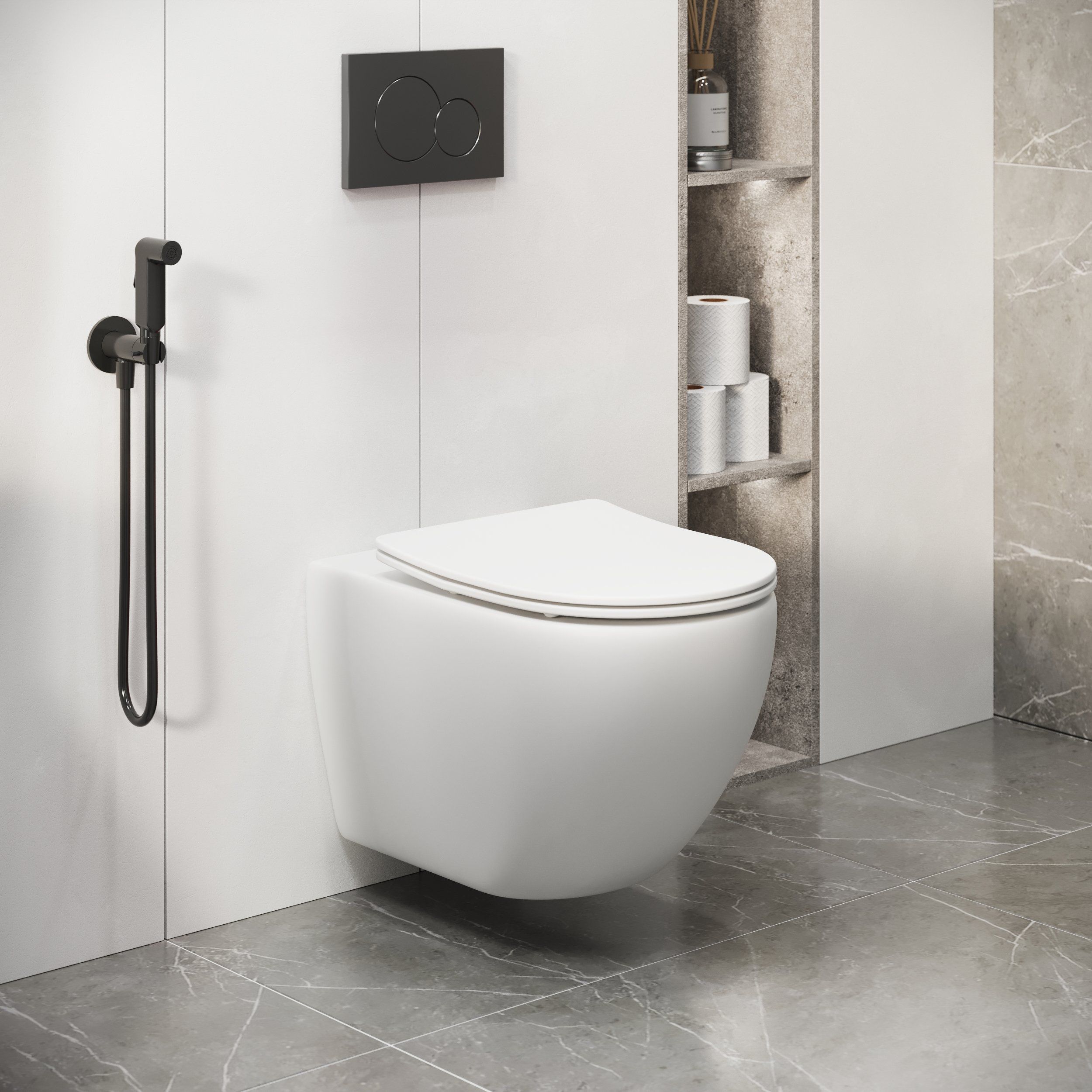 Унитаз GR-4411MS Color (550*365*395) БЕЛЫЙ МАТОВЫЙ подвесной БЕЗОБОДКОВЫЙ