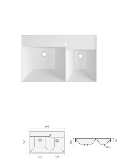 Раковина Double SIUSI (805х500х180) двойная накладная Ceruttispa