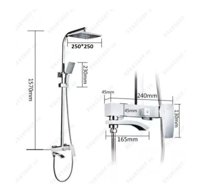 Душевой система со смесителем Hansen H33044-F тропический душ, белый/хром