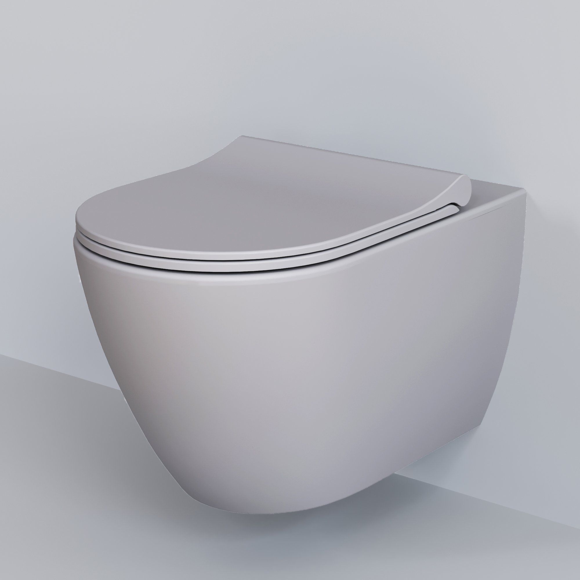Унитаз Queen 113T20301R (570*360*400) СЕРЫЙ МАТОВЫЙ подвесной БЕЗОБОДКОВЫЙ с тонкой крышкой, 2 места