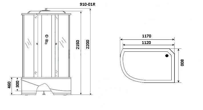 Душ.каб. NG-910-01R (1200х800х2200) высокий поддон(46см) стекло ТОНИРОВАННОЕ 4 места