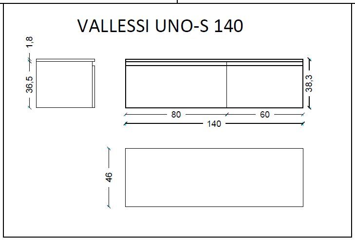 897-140-A glossy Boheme Ящик под столешницу 140см АНТРАЦИТ глянец VALLESSI UNO-S