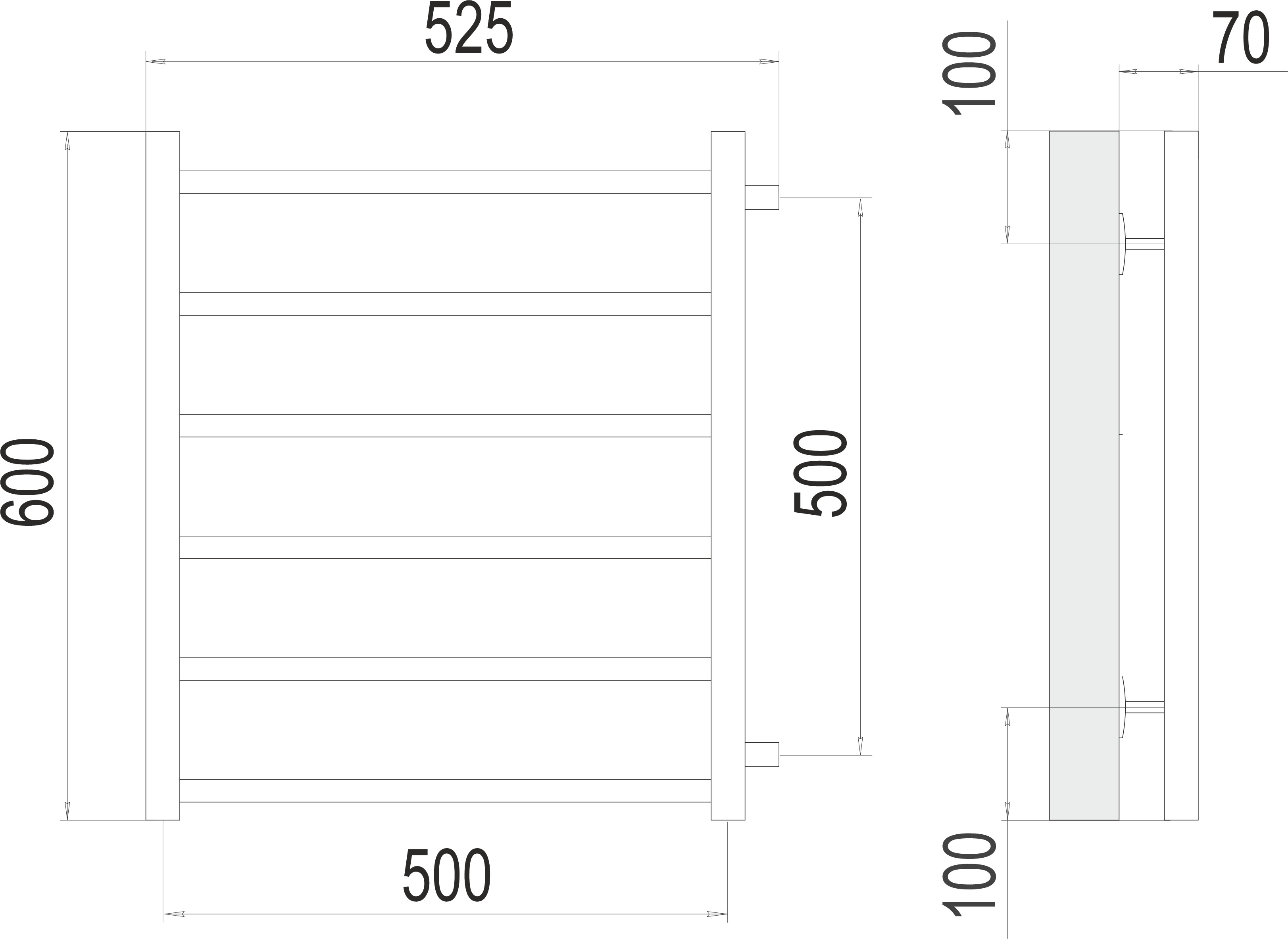 Вега П6 500х600 бп500 Полотенцесушитель TERMINUS боковое подключение на 50 см