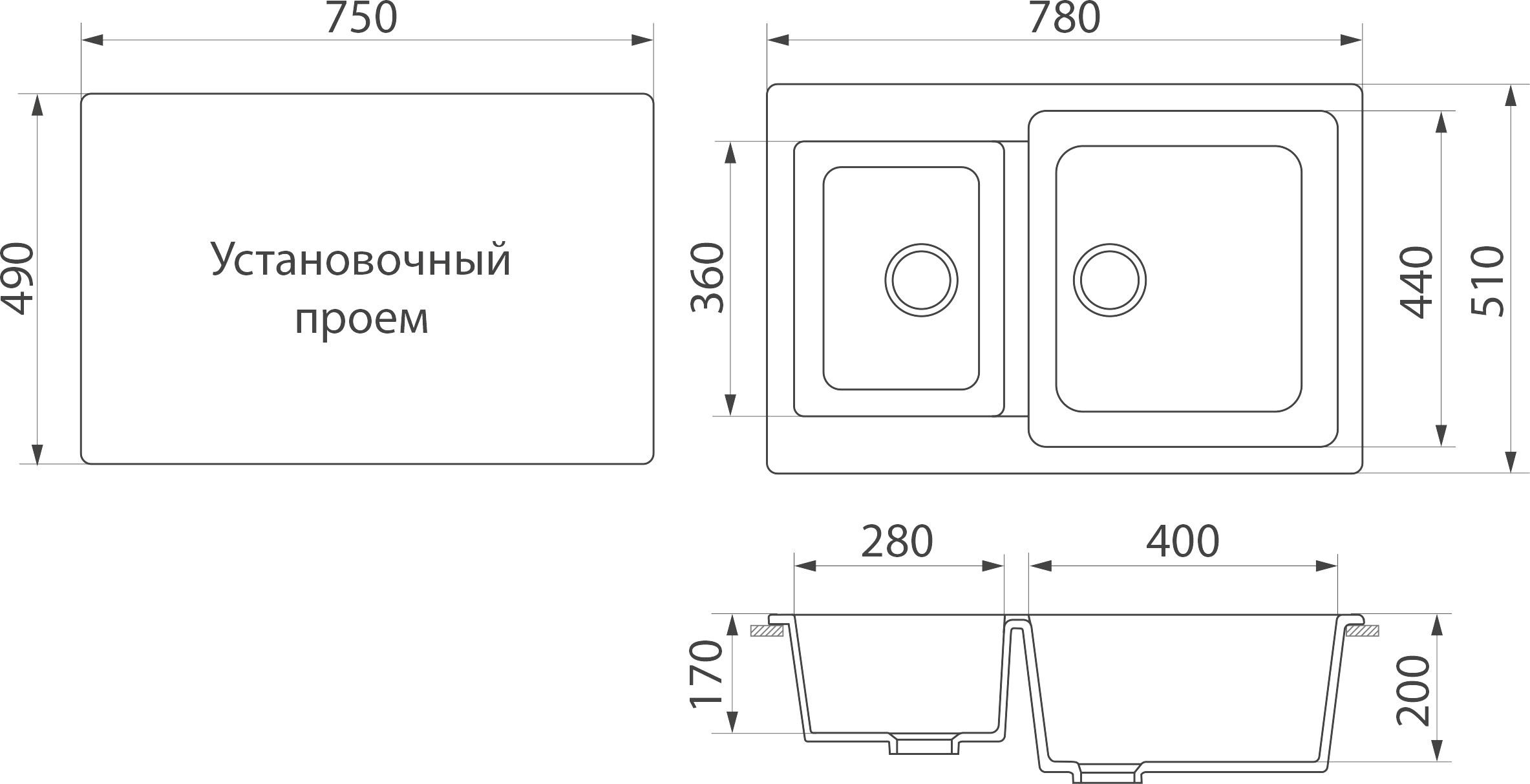 Мойка кухонная Белла BMC-76K-343 антрацит