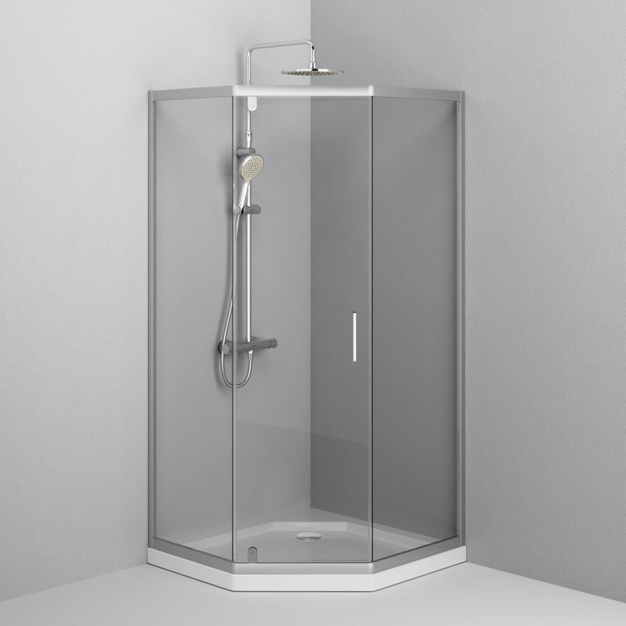 W90G-405-090MT Душевое ограждение Gem 5-corner Pivot 90x90 стекло прозрачное, профиль матовый хром,
