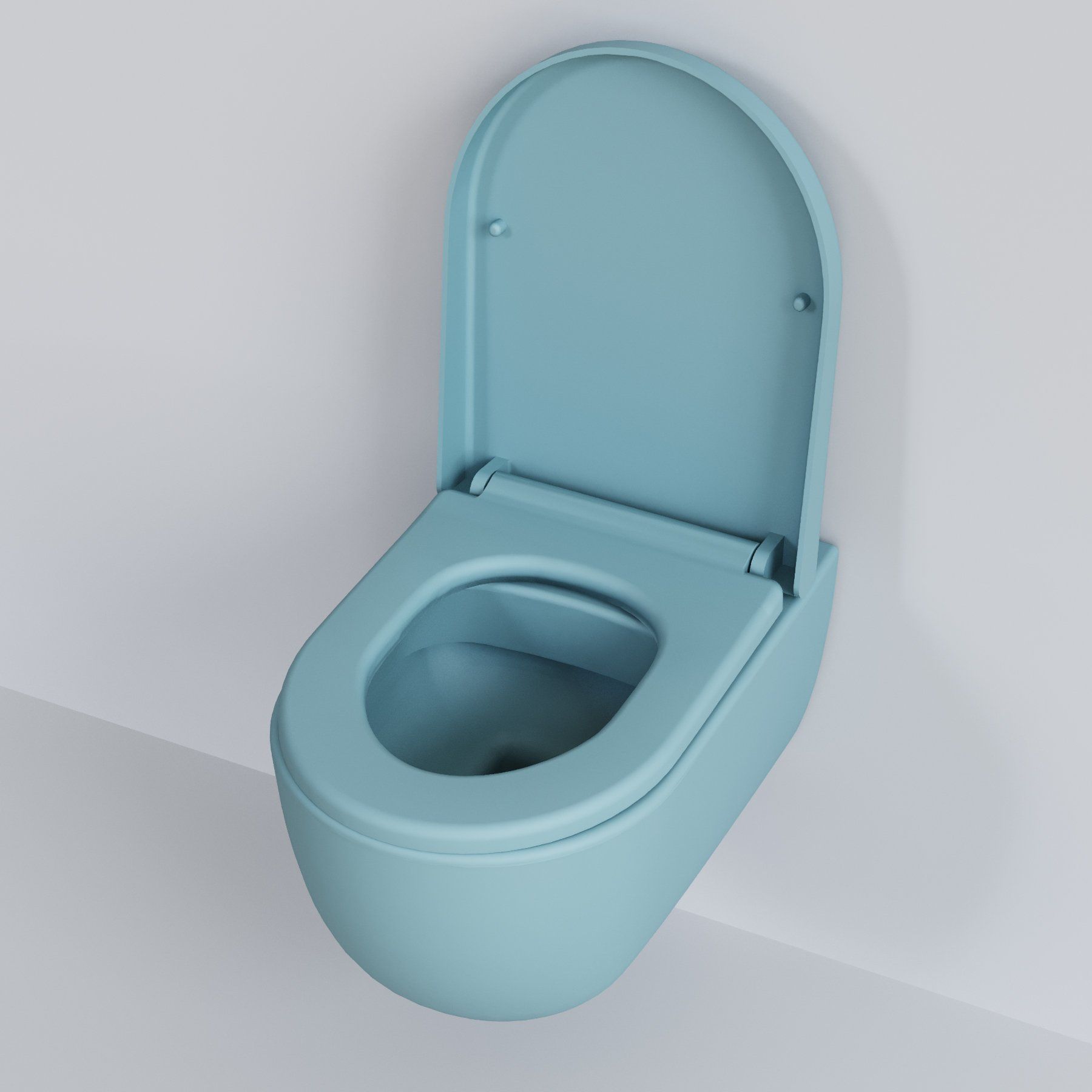 Унитаз Abner 103T20801R (545*360*330) МАТОВЫЙ ГОЛУБОЙ подвесной БЕЗОБОДКОВЫЙ с толстой крышкой, 2 места