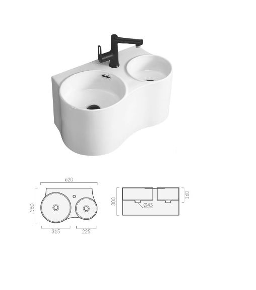 Раковина Double AMI (620х380х300) двойная подвесная Ceruttispa