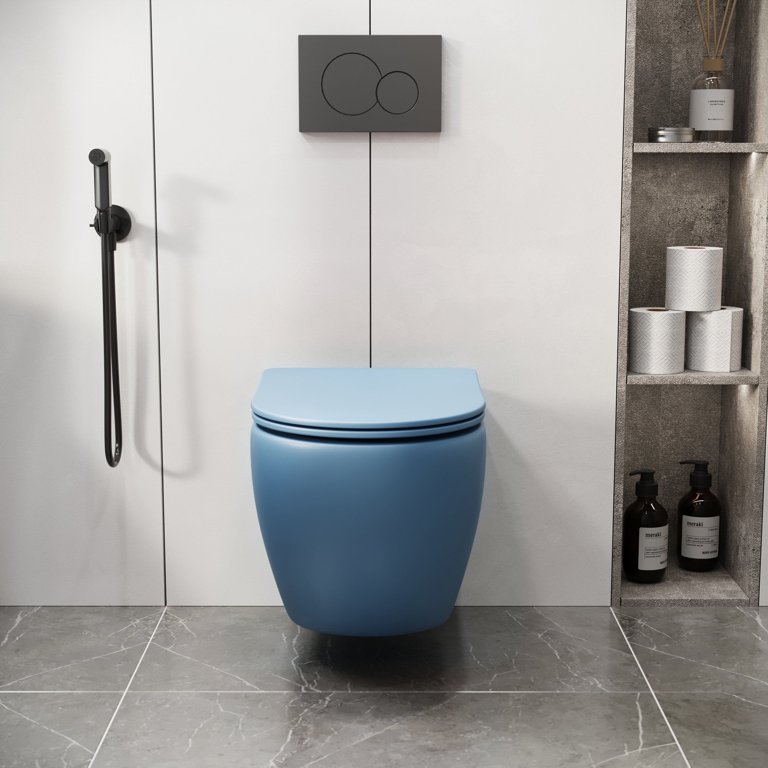 Унитаз GR-4411BSMS Color (550*365*395) ГОЛУБОЙ МАТОВЫЙ подвесной БЕЗОБОДКОВЫЙ