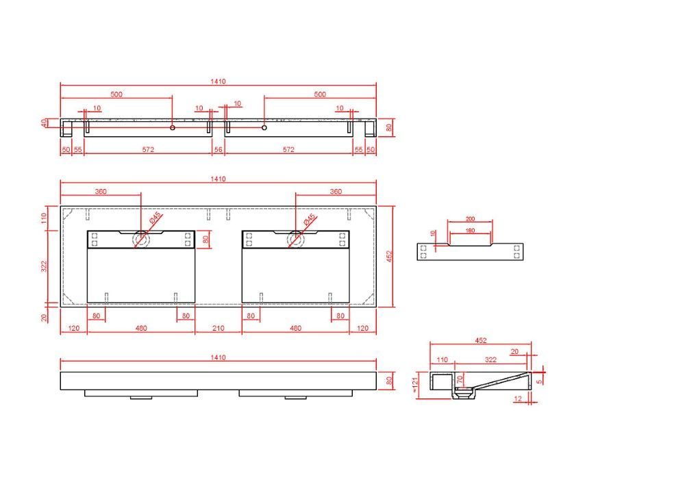 859-140-CLCT Boheme Столешница моноблок FLAT CALACATTA (1410*452*80) 2 чаши