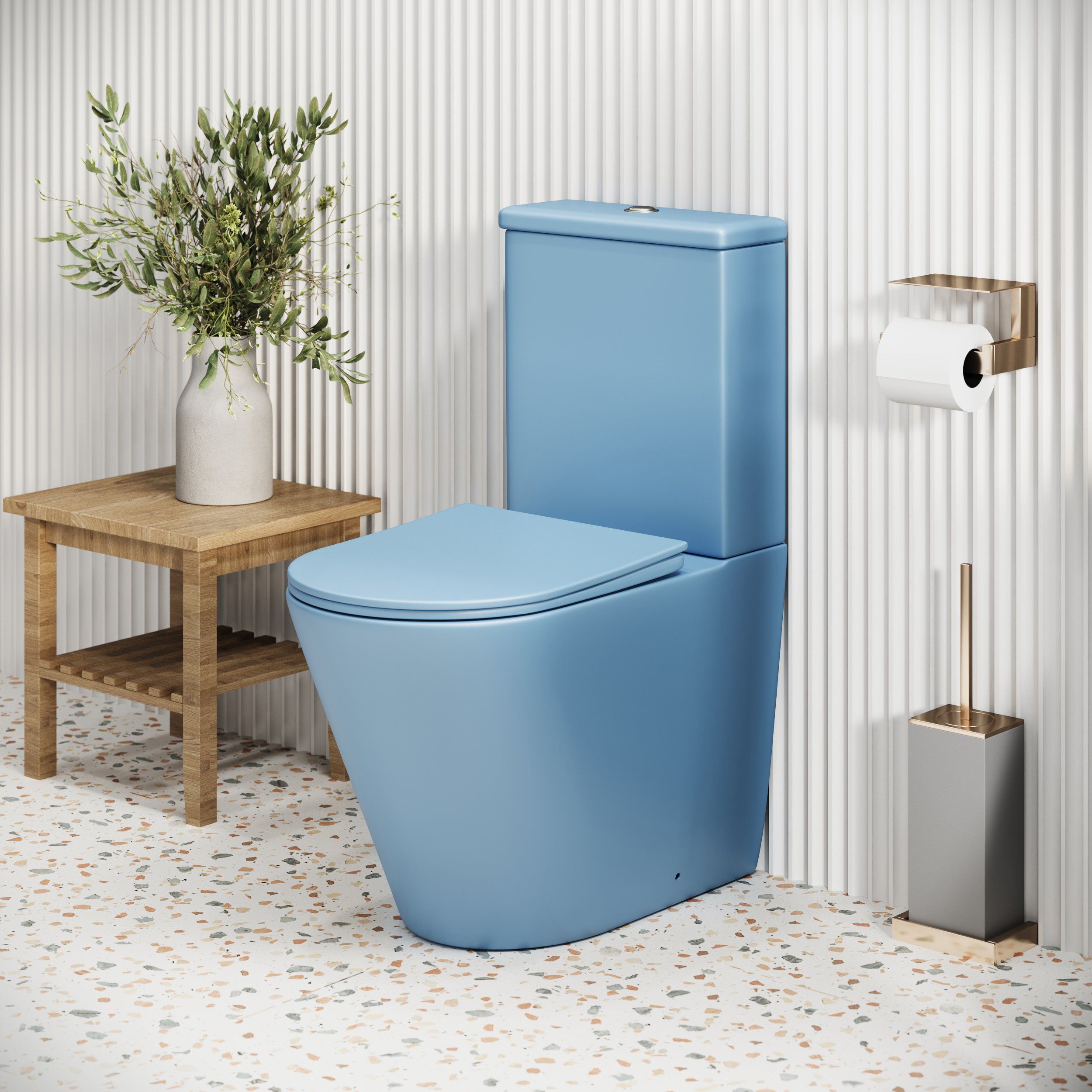 Унитаз GR-4480BSMS Color (620*365*810) ГОЛУБОЙ МАТОВЫЙ напольный БЕЗОБОДКОВЫЙ с тонкой крышкой,2 места