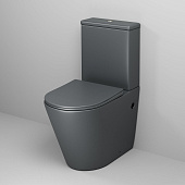 Унитаз GR-4480GMS Color (620*365*810) СЕРЫЙ МАТОВЫЙ напольный БЕЗОБОДКОВЫЙ с тонкой крышкой, 2 места