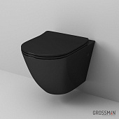 Унитаз Grossman GR-4411BS (560*360*350) ЧЁРНЫЙ глянец подвесной безободковый с тонкой крышкой