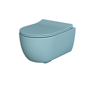 Унитаз Abner 103T20801R (545*360*330) МАТОВЫЙ ГОЛУБОЙ подвесной БЕЗОБОДКОВЫЙ с тонкой крышкой, 2 места